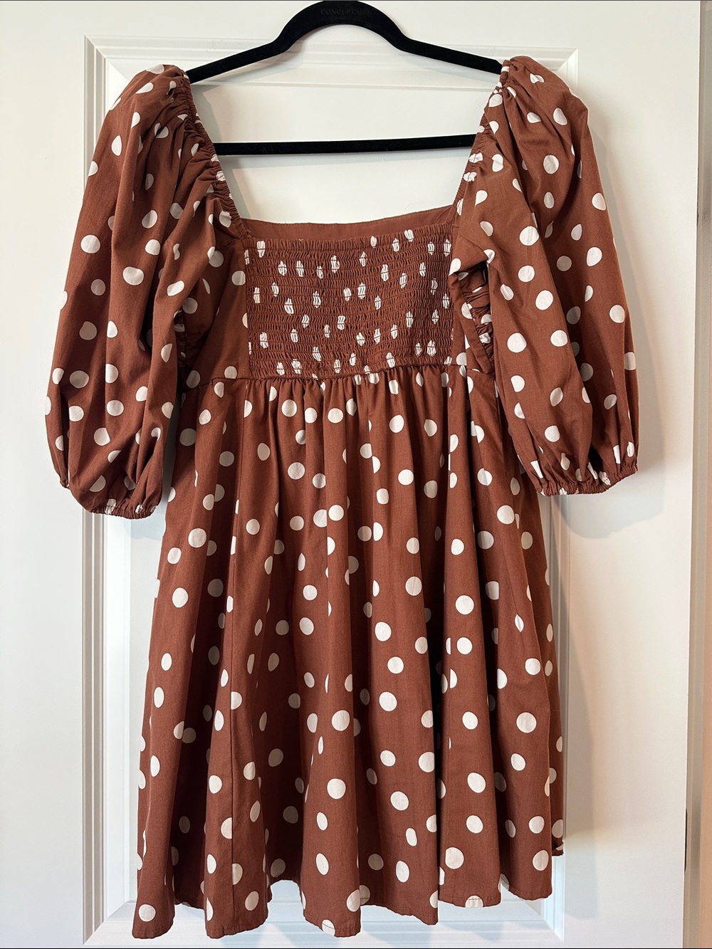 Abercrombie & Fitch Brown Polka Dot Puff Sleeve Mini Dress with Pockets! - Picture 4 of 4